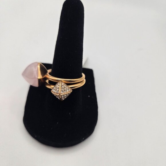 Michael Kors Pink Rose Quartz Crystal Gold-Tone Stacking Ring Set Size 7 - Picture 4 of 6